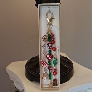 Christmas Ginger Babe Bag Festive Beaded Purse Key Chain.W/Glass Ornaments. NTW.